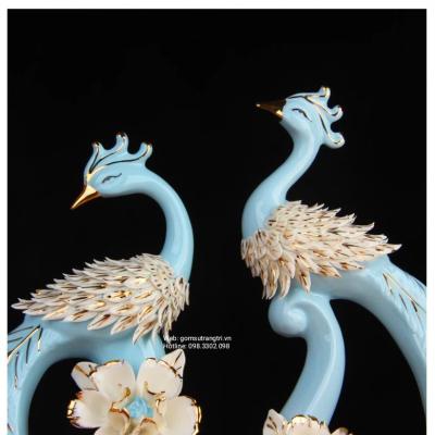 tượng đôi chim công, tượng sứ trang trí nhà cửa, tượng chim công